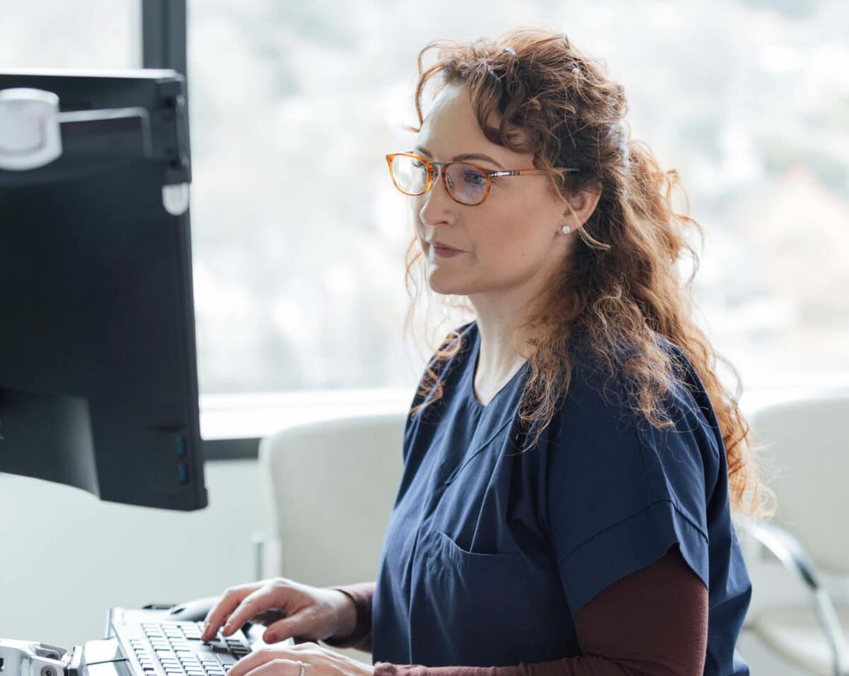 Nurse working on computer